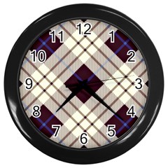 Blue, purple and white diagonal plaids Wall Clock (Black)