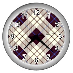 Blue, Purple And White Diagonal Plaids Wall Clock (silver) by ConteMonfrey