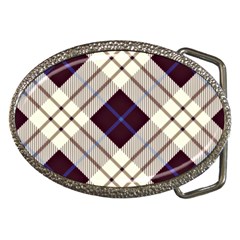 Blue, purple and white diagonal plaids Belt Buckles