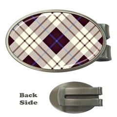 Blue, purple and white diagonal plaids Money Clips (Oval) 