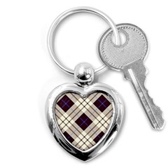 Blue, purple and white diagonal plaids Key Chain (Heart)