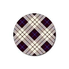 Blue, purple and white diagonal plaids Rubber Round Coaster (4 pack)