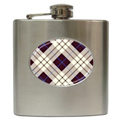 Blue, purple and white diagonal plaids Hip Flask (6 oz)