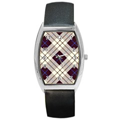 Blue, purple and white diagonal plaids Barrel Style Metal Watch