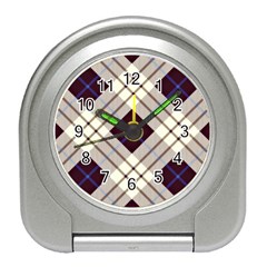 Blue, purple and white diagonal plaids Travel Alarm Clock