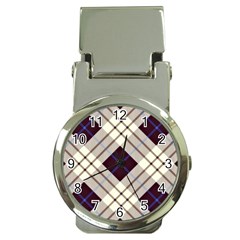 Blue, Purple And White Diagonal Plaids Money Clip Watches by ConteMonfrey