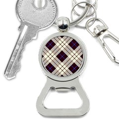 Blue, purple and white diagonal plaids Bottle Opener Key Chain