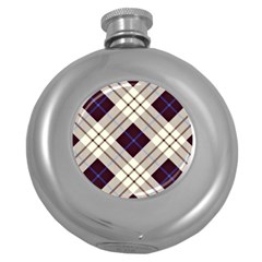 Blue, Purple And White Diagonal Plaids Round Hip Flask (5 Oz) by ConteMonfrey