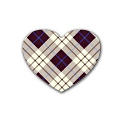 Blue, Purple And White Diagonal Plaids Rubber Coaster (heart) by ConteMonfrey