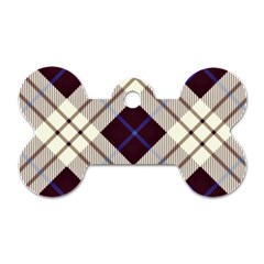 Blue, Purple And White Diagonal Plaids Dog Tag Bone (one Side) by ConteMonfrey