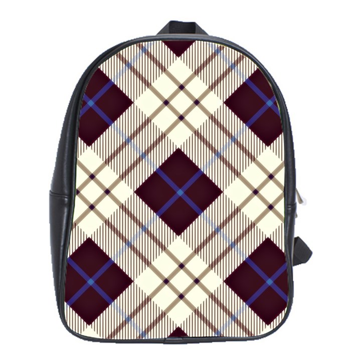 Blue, purple and white diagonal plaids School Bag (Large)