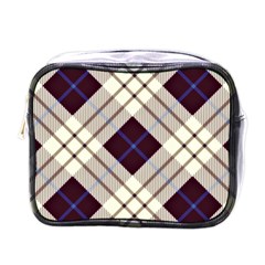 Blue, purple and white diagonal plaids Mini Toiletries Bag (One Side)