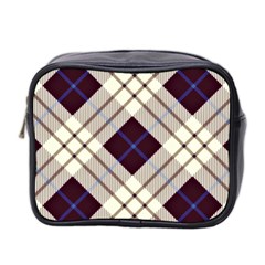 Blue, purple and white diagonal plaids Mini Toiletries Bag (Two Sides)