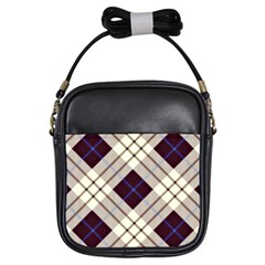 Blue, Purple And White Diagonal Plaids Girls Sling Bag by ConteMonfrey