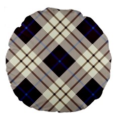 Blue, purple and white diagonal plaids Large 18  Premium Round Cushions