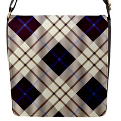 Blue, purple and white diagonal plaids Flap Closure Messenger Bag (S)