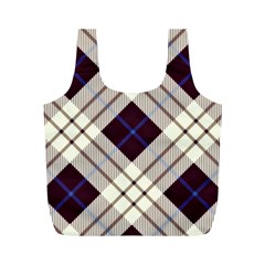 Blue, purple and white diagonal plaids Full Print Recycle Bag (M)