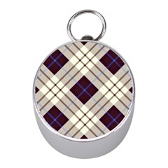 Blue, Purple And White Diagonal Plaids Mini Silver Compasses by ConteMonfrey