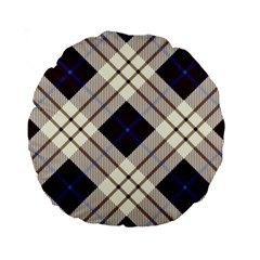 Blue, purple and white diagonal plaids Standard 15  Premium Flano Round Cushions