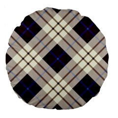 Blue, purple and white diagonal plaids Large 18  Premium Flano Round Cushions