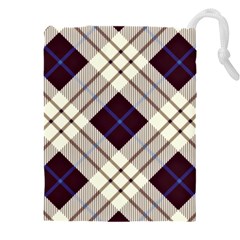 Blue, Purple And White Diagonal Plaids Drawstring Pouch (4xl) by ConteMonfrey