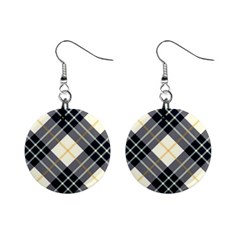 Black, Yellow And White Diagonal Plaids Mini Button Earrings by ConteMonfrey