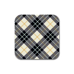 Black, Yellow And White Diagonal Plaids Rubber Square Coaster (4 Pack) by ConteMonfrey