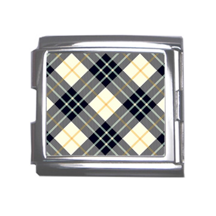 Black, yellow and white diagonal plaids Mega Link Italian Charm (18mm)