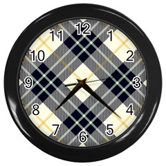 Black, Yellow And White Diagonal Plaids Wall Clock (black) by ConteMonfrey