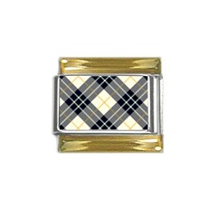 Black, Yellow And White Diagonal Plaids Gold Trim Italian Charm (9mm) by ConteMonfrey