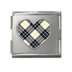 Black, Yellow And White Diagonal Plaids Mega Link Heart Italian Charm (18mm) by ConteMonfrey