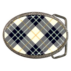 Black, Yellow And White Diagonal Plaids Belt Buckles by ConteMonfrey