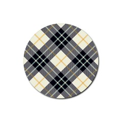 Black, Yellow And White Diagonal Plaids Rubber Coaster (round) by ConteMonfrey