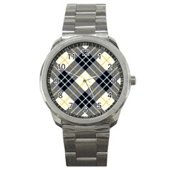 Black, Yellow And White Diagonal Plaids Sport Metal Watch by ConteMonfrey