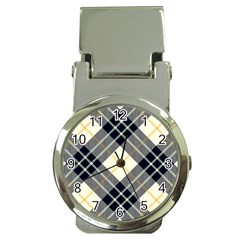 Black, Yellow And White Diagonal Plaids Money Clip Watches by ConteMonfrey