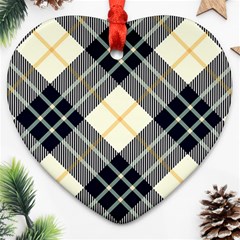 Black, Yellow And White Diagonal Plaids Heart Ornament (two Sides) by ConteMonfrey