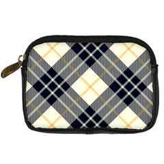 Black, Yellow And White Diagonal Plaids Digital Camera Leather Case by ConteMonfrey