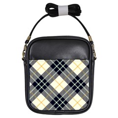 Black, Yellow And White Diagonal Plaids Girls Sling Bag by ConteMonfrey