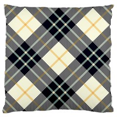 Black, Yellow And White Diagonal Plaids Large Cushion Case (one Side) by ConteMonfrey