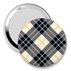 Black, Yellow And White Diagonal Plaids 3  Handbag Mirrors by ConteMonfrey