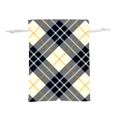 Black, Yellow And White Diagonal Plaids Lightweight Drawstring Pouch (l) by ConteMonfrey