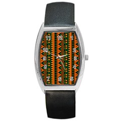 African Pattern Texture Barrel Style Metal Watch by Ravend