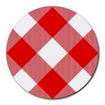 Red and white diagonal plaids Round Mousepad Front