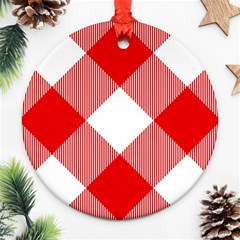 Red And White Diagonal Plaids Ornament (round) by ConteMonfrey