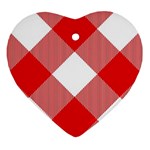 Red and white diagonal plaids Ornament (Heart) Front