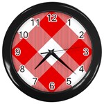 Red and white diagonal plaids Wall Clock (Black) Front