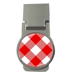 Red And White Diagonal Plaids Money Clips (round)  by ConteMonfrey