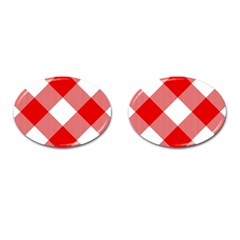 Red And White Diagonal Plaids Cufflinks (oval) by ConteMonfrey