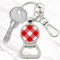 Red And White Diagonal Plaids Bottle Opener Key Chain by ConteMonfrey