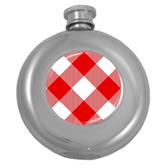 Red And White Diagonal Plaids Round Hip Flask (5 Oz) by ConteMonfrey